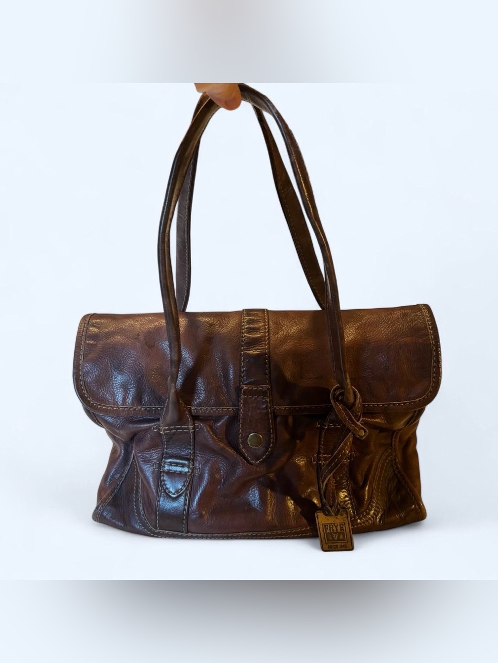 VTG Frye Campus Satchel Brown Leather Handbag Shoulder Bag Tote Distressed Boho